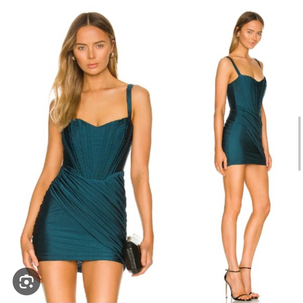h:ours Blue Bodycon Dress with Plunge Neckline for Night Out